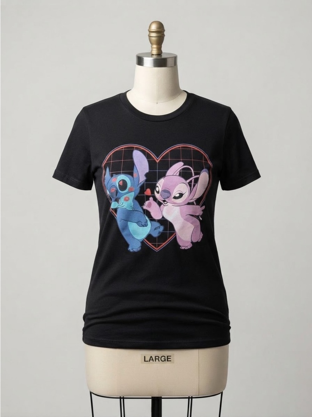 Disney Black Tee with Blue & Pink Stitch Characters